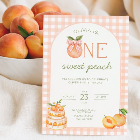 One Sweet Peach Birthday Invitation Girl 1st 招待状
