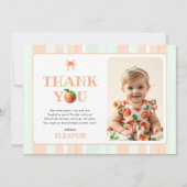 One sweet peach First Birthday watercolor photo サンキューカード (正面)