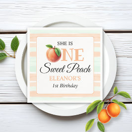 One sweet peach First Birthday watercolor stripes スタンダードカクテルナプキン