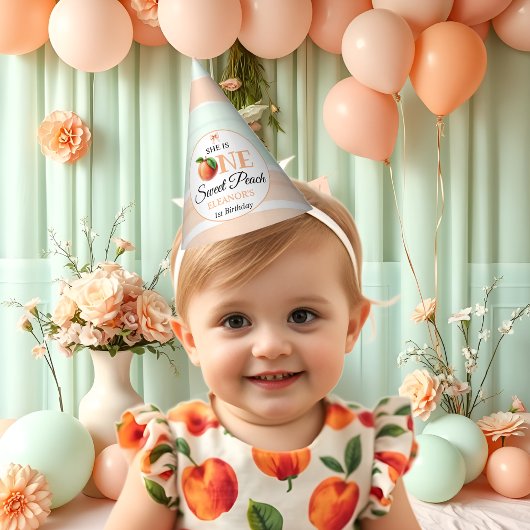 One sweet peach First Birthday watercolor stripes パーティーハット