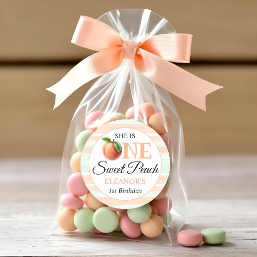 One sweet peach First Birthday watercolor stripes ラウンドシール