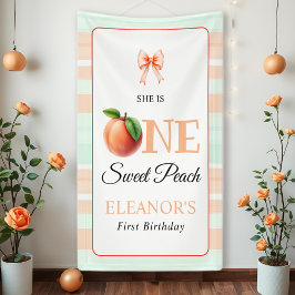 One sweet peach First Birthday watercolor stripes 横断幕