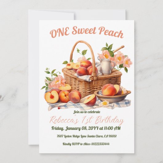 ONE Sweet Peach Girl Summer Picnic 1st Birthday 招待状 (正面)