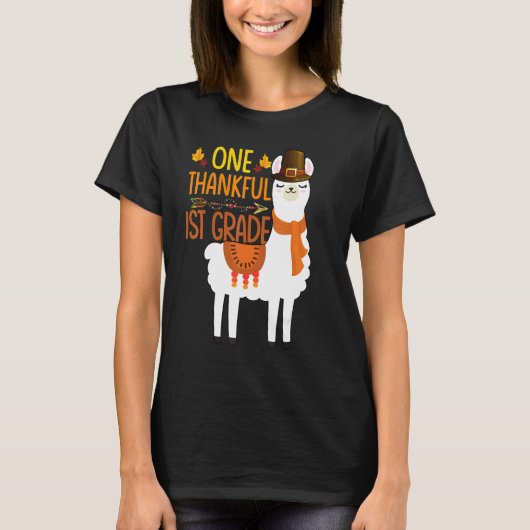 One Thankful 1st grade Teacher Llama Thanksgiving  Tシャツ (正面)