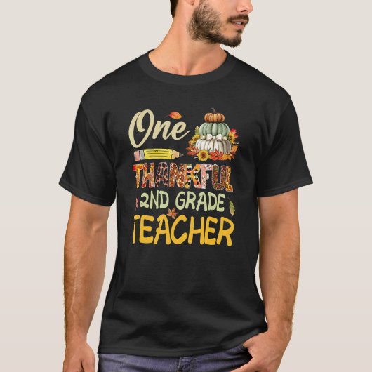 One Thankful 2nd Grade Teacher Pumpkin Fall Thanks Tシャツ (正面)