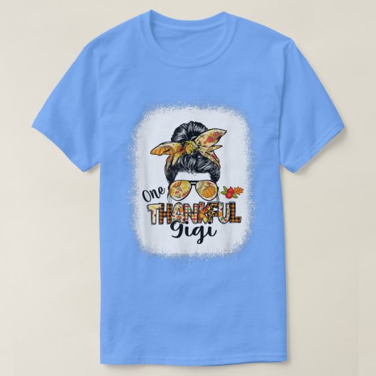 One Thankful Gigi Messy Bun Women Fall Cute Thanks Tシャツ (デザイン正面)