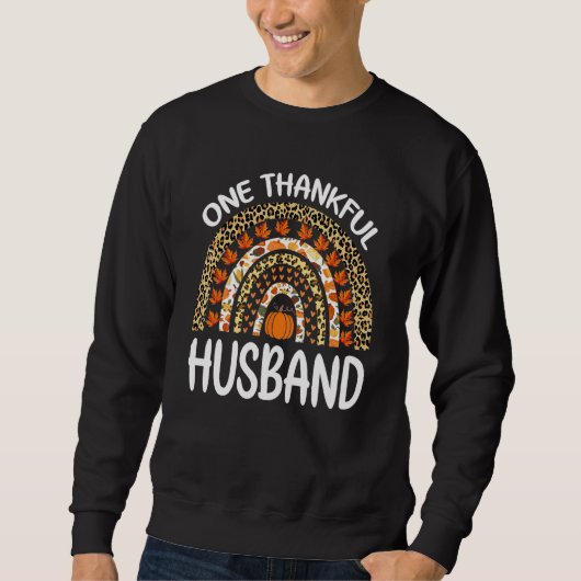 One Thankful Husband Thanksgiving Rainbow Leopard スウェットシャツ (正面)