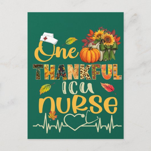 One Thankful ICU Nurse Pumpkin Stethoscope Thanksg ポストカード (正面)