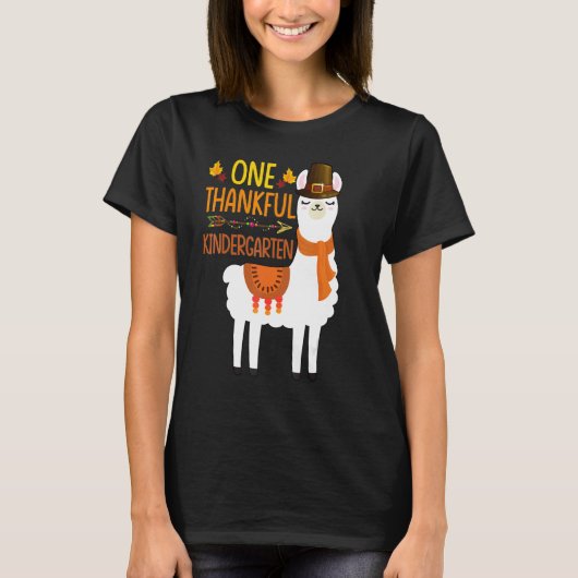 One Thankful kindergarten Teacher Llama Thanksgivi Tシャツ (正面)