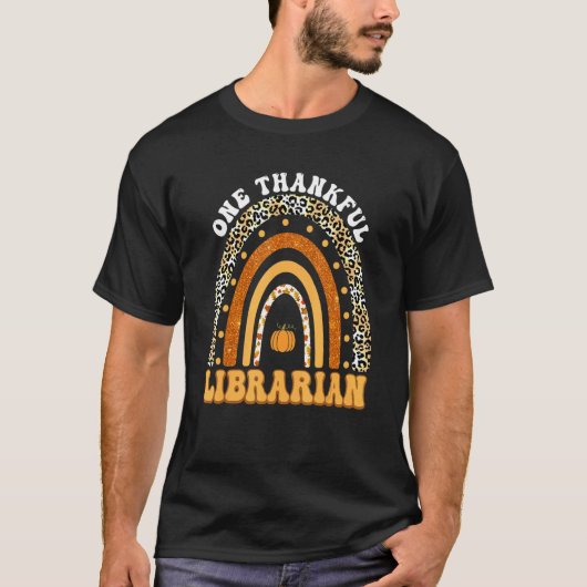 One Thankful Librarian Teacher Rainbow Leopard Tha Tシャツ (正面)