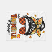 One Thankful Mama Funny Messy Bun Fall Autumn Than フリースブランケット (正面(横))