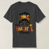 One Thankful Mama Funny Messy Bun Fall Autumn Than Tシャツ (デザイン正面)