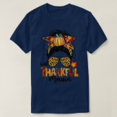 One Thankful Mama Funny Messy Bun Fall Autumn Than Tシャツ (デザイン正面)
