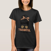 One Thankful Mamaw Messy Bun Women Fall  Thanksgiv Tシャツ (正面)