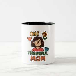 One Thankful Mom – Cute Cartoon Mother with Glasse ツートーンマグカップ