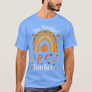 One Thankful PE Teacher Leopard Rainbow Women Than Tシャツ