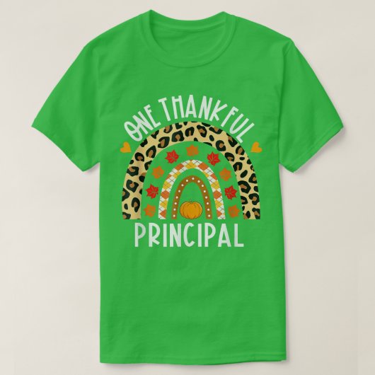 One Thankful Principal Leopard Rainbow Thanksgivin Tシャツ (デザイン正面)