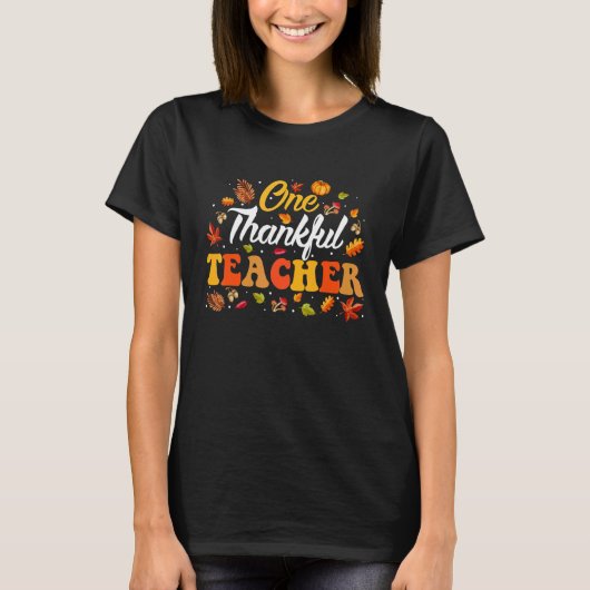 One Thankful Teacher Fall Leaves Autumn Thanksgivi Tシャツ (正面)