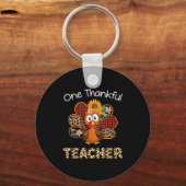 One Thankful Teacher Funny Cute Turkey Thanksgivin キーホルダー (正面)