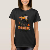 One Thankful Teacher Messy Bun Fall Autumn Thanksg Tシャツ (正面)