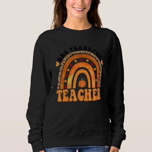 One Thankful Teacher Rainbow Leopard Groovy Teache スウェットシャツ (正面)