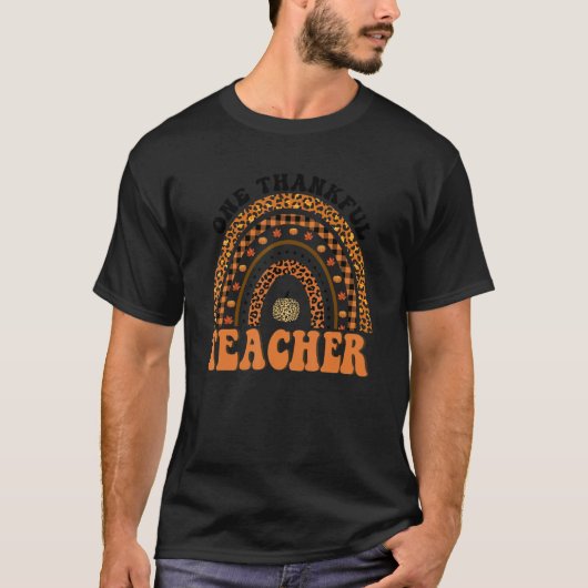 One Thankful Teacher Rainbow Leopard Retro Groovy  Tシャツ (正面)