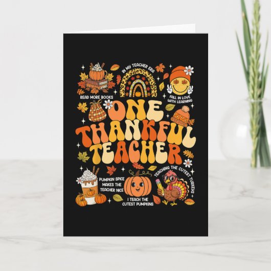 One Thankful Teacher Thanksgiving Groovy Fall Autu カード (正面)
