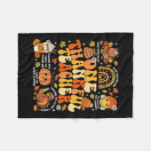 One Thankful Teacher Thanksgiving Groovy Fall Autu フリースブランケット (正面(横))