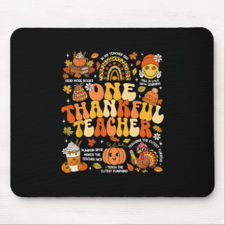 One Thankful Teacher Thanksgiving Groovy Fall Autu マウスパッド