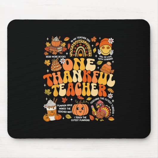 One Thankful Teacher Thanksgiving Groovy Fall Autu マウスパッド (正面)