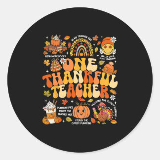One Thankful Teacher Thanksgiving Groovy Fall Autu ラウンドシール