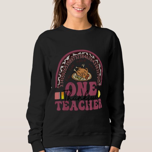 One Thankful Teacher Thanksgiving Rainbow Leopard スウェットシャツ (正面)