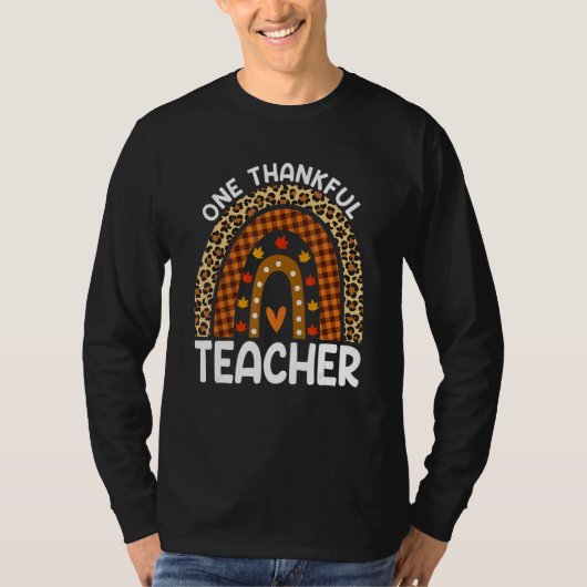 One Thankful Teacher Thanksgiving Rainbow Leopard  Tシャツ (正面)