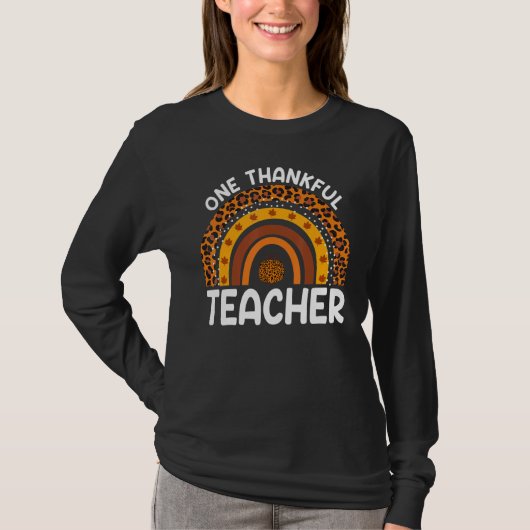 One Thankful Teacher Thanksgiving Rainbow Leopard  Tシャツ (正面)