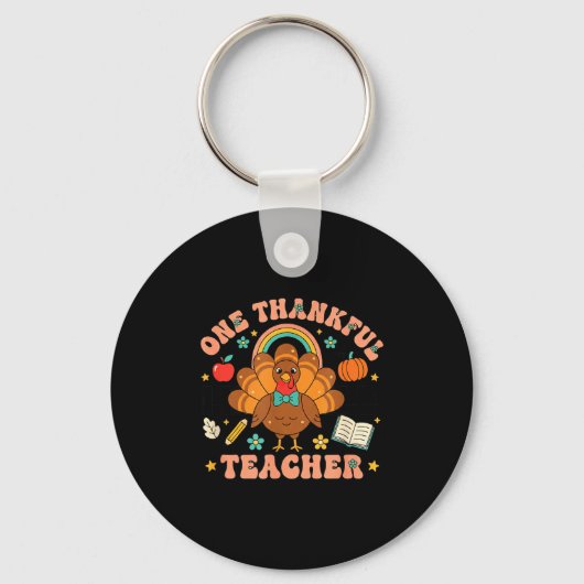One Thankful Teacher Thanksgiving Turkey Cute Penc キーホルダー (正面)