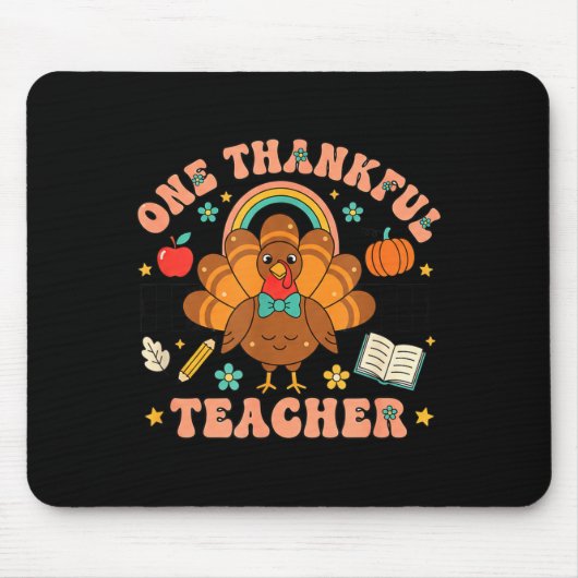 One Thankful Teacher Thanksgiving Turkey Cute Penc マウスパッド (正面)