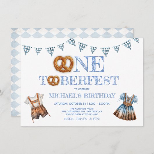 One toberfest Pretzel lederhosen 1st誕生日 招待状 (正面/裏面)
