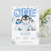 ONE Winter Penguins Boy 1st誕生日 招待状 (スタンド正面)