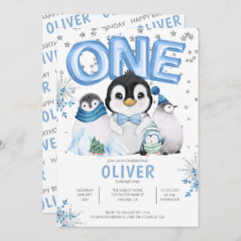 ONE Winter Penguins Boy 1st誕生日 招待状