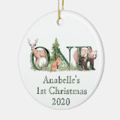 One Woodland Animal第1クリスマスパーソナライズされた セラミックオーナメント (左)