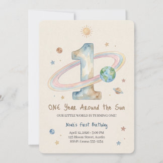 One Year Around The Sun 1st Birthday Invitation 招待状