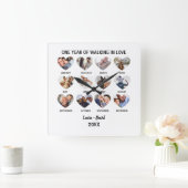 One Year of Walking in Love 12 Heart Photo Collage スクエア壁時計 (ホーム)