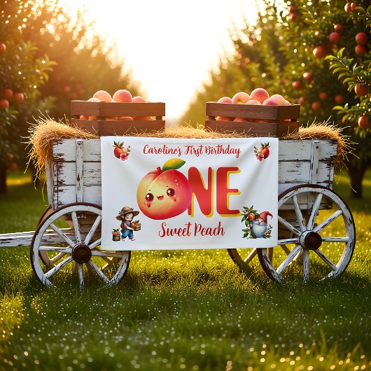 One Year Old Peach Party Wall Decor 横断幕