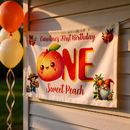 One Year Old Peach Party Wall Decor 横断幕