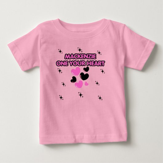 ONE YOUR HEARTS ピンク 1歳の誕生日パーティー ベビーTシャツ (正面)