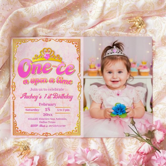 Onece Upon a Time - 少女の1歳の誕生日と写真 招待状