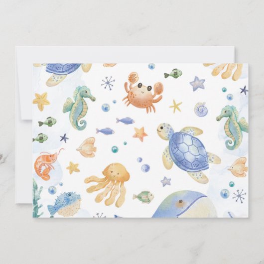 Oneder The Sea海動物少年の誕生日写真 招待状 (裏面)