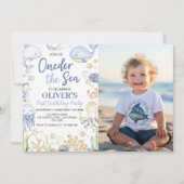 Oneder The Sea海動物少年の誕生日写真 招待状 (正面)