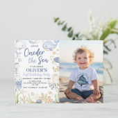 Oneder The Sea海動物少年の誕生日写真 招待状 (スタンド正面)