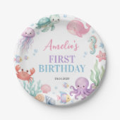 Oneder The Sea かわいい海洋動物の誕生日 ペーパープレート (正面)
